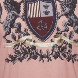 Pre Owned Dolce & Gabbana Pink Crest Printed Cotton Crewneck T-Shirt XL