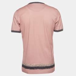 Pre Owned Dolce & Gabbana Pink Crest Printed Cotton Crewneck T-Shirt XL