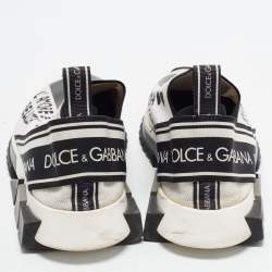 Pre Owned Dolce & Gabbana Sorrento Size 43.5 White/Black Knit Fabric Slip On Sneakers
