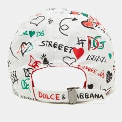 Dolce & Gabbana White Graphic Print Cotton Baseball Cap Size 58