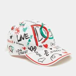 Dolce & Gabbana White Graphic Print Cotton Baseball Cap Size 58