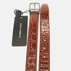 Pre Owned Dolce & Gabbana Brown Crocodile Leather Buckle Belt 105 CM