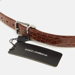 Pre Owned Dolce & Gabbana Brown Crocodile Leather Buckle Belt 105 CM