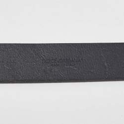 Pre Owned Dolce & Gabbana Black Leather Shield Logo Plaque Belt 95CM