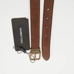Dolce & Gabbana Brown Leather Buckle Belt 85CM
