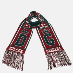 Pre Owned وشاح دولتشي آند غابانا كشمير بشعار زركشة بورجوندي وأخضر مع شراشيب