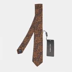 Pre Owned Dolce & Gabbana Brown/Blue Floral  Jacquard Skinny Tie