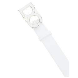 Pre Owned Dolce & Gabbana White Leather DG Belt Size CM 105