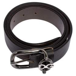 Pre Owned حزام دولتشي أند غابانا إبزيم شعار ا لماركة وجلد بني/أسود 95 سم