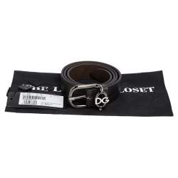 Pre Owned حزام دولتشي أند غابانا إبزيم شعار الماركة وجلد بني/أسود 95 سم