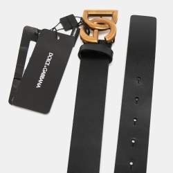 Pre Owned Dolce & Gabbana Black Leather DG Logo Belt 110CM