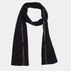 Dolce & Gabbana Black Logo Jacquard Wool Bandana 
