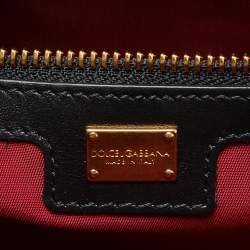 Dolce & Gabbana Black Leather Studded Crown Print Pouch Briefcase