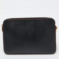 Dolce & Gabbana Black Leather Studded Crown Print Pouch Briefcase