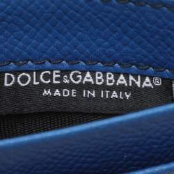 Pre Owned Dolce & Gabbana Blue Leather DG Logo Card Holder