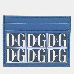 Pre Owned Dolce & Gabbana Blue Leather DG Logo Card Holder