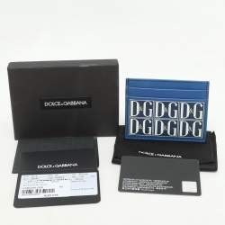 Pre Owned Dolce & Gabbana Blue Leather DG Logo Card Holder
