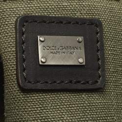 Pre Owned حقيبة يد دولتشي أند غابانا قماش أخضر/بني داكن بتشطيب متهالك