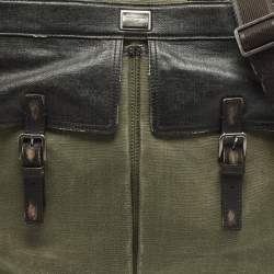 Pre Owned حقيبة يد دولتشي أند غابانا قماش أخضر/بني داكن بتشطيب متهالك