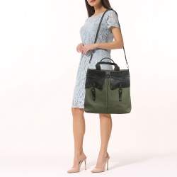 Pre Owned حقيبة يد دولتشي أند غابانا قماش أخضر/بني داكن بتشطيب متهالك