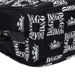 Dolce & Gabbana Black Crown Print Nylon and Leather Pouch
