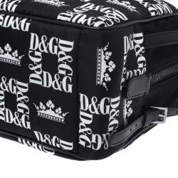 Dolce & Gabbana Black Crown Print Nylon and Leather Pouch