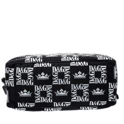 Dolce & Gabbana Black Crown Print Nylon and Leather Pouch