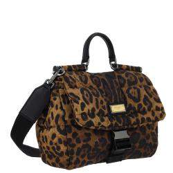 Dolce & Gabbana Brown Leopard print Nylon Sicily Tote Bag