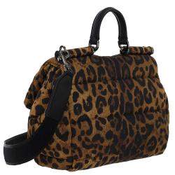 Dolce & Gabbana Brown Leopard print Nylon Sicily Tote Bag