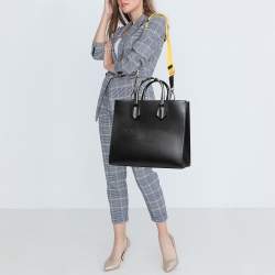 Pre Owned Dolce & Gabbana Black Leather Large Logo Tote