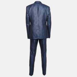 Pre Owned Dolce & Gabbana Blue Jacquard Single Breasted Pants Suit XXXL