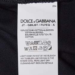 Pre Owned Dolce & Gabbana Navy Blue Metal Logo Applique Jersey T-Shirt XS
