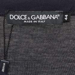 Pre Owned Dolce & Gabbana Navy Blue Metal Logo Applique Jersey T-Shirt XS