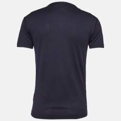 Pre Owned Dolce & Gabbana Navy Blue Metal Logo Applique Jersey T-Shirt XS