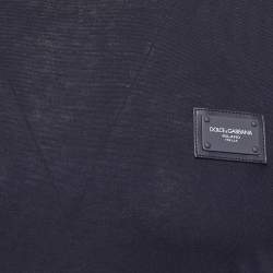 Pre Owned Dolce & Gabbana Navy Blue Metal Logo Applique Jersey T-Shirt XS