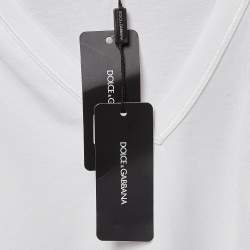 Pre Owned Dolce & Gabbana White Logo Applique Jersey V-Neck T-Shirt 5XL