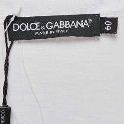 Pre Owned Dolce & Gabbana White Logo Applique Jersey V-Neck T-Shirt 5XL