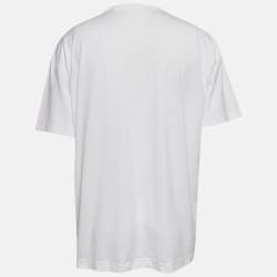 Pre Owned Dolce & Gabbana White Logo Applique Jersey V-Neck T-Shirt 5XL