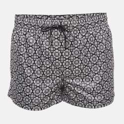 Pre Owned Dolce & Gabbana Beachwear Black Printed Synthetic Boxer Shorts S