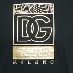 Pre Owned Dolce & Gabbana Black Logo Print Cotton Jersey T-Shirt XS