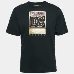 Pre Owned Dolce & Gabbana Black/Gold Logo Print Cotton Jersey T-Shirt M