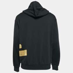 Pre Owned Dolce & Gabbana Black/Gold Logo Print Cotton Knit Hoodie M
