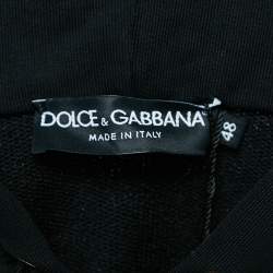 Pre Owned Dolce & Gabbana Black/Gold Logo Print Cotton Knit Hoodie M