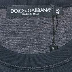 Pre Owned Dolce & Gabbana Navy Blue Jersey Logo Plaque T-Shirt M