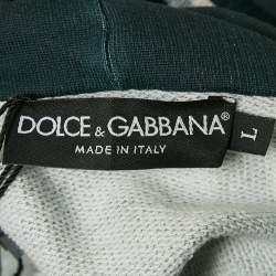 Dolce & Gabbana Blue Geometric Print Cotton Panel Hoodie L 