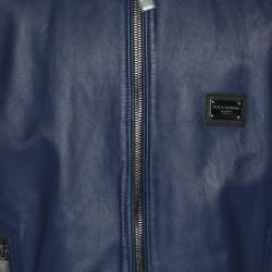 Dolce & Gabbana Blue Leather Jacket XL