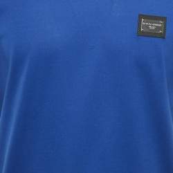 Dolce & Gabbana Royal Blue Cotton Logo Plaque Crew Neck T-Shirt L