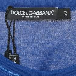 Dolce & Gabbana Royal Blue Cotton Logo Plaque Crew Neck T-Shirt L