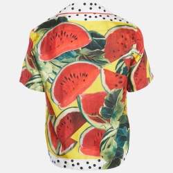 Pre Owned Dolce & Gabbana Multicolor Watermelon Print Silk Hawaiian Shirt S