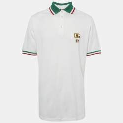 Pre Owned Dolce & Gabbana White Logo Embroidered Pique Polo T-Shirt XXL